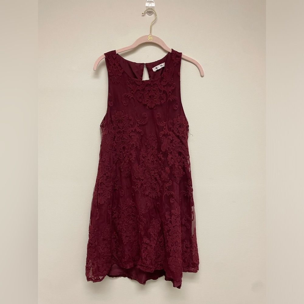 BB Dakota Maroon Whimsy Goth Cadence Lace Swing Dress SZ S